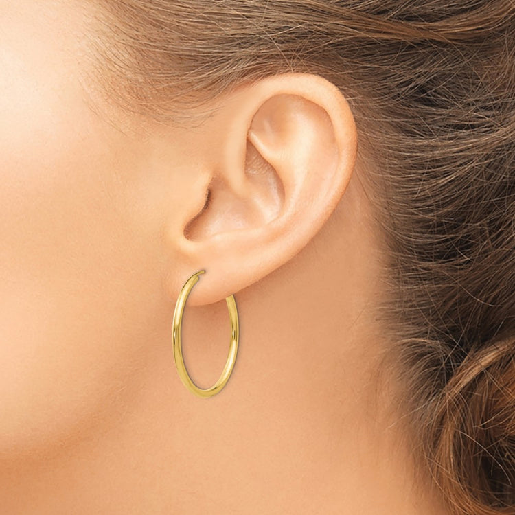 14k 2x30mm Polished Round Endless Tube Hoop Earrings