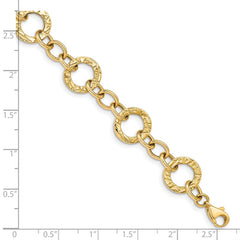 14k Polished and Textured 12mm Fancy Circle Link 7.25 inch Bracelet