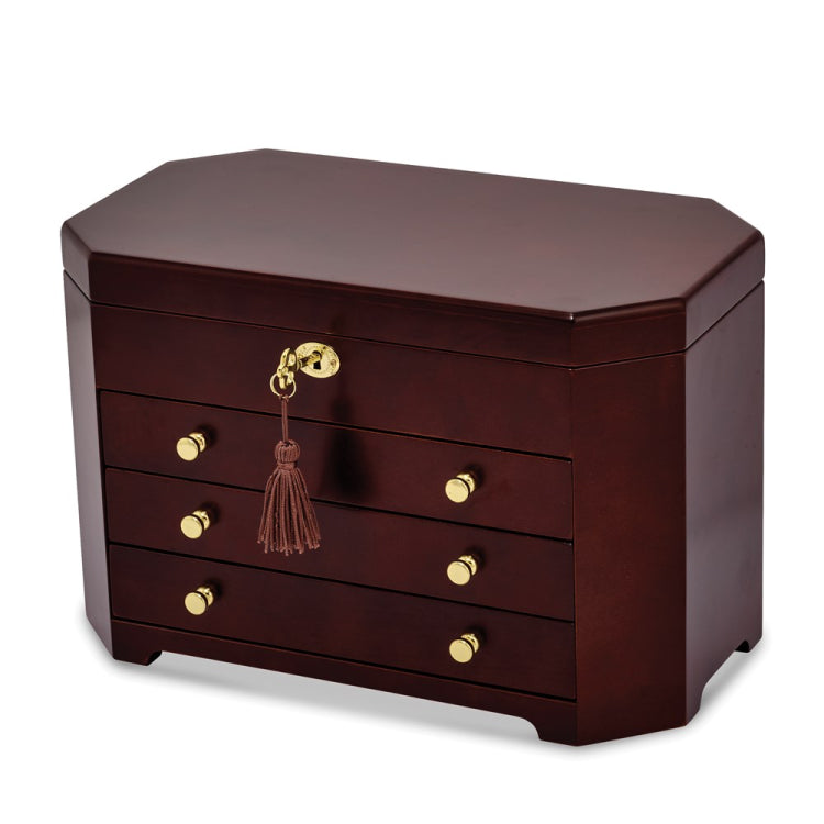 Luxury Giftware by Jere Matte Mahogany Veneer 3-drawer Locking Wooden Jewelry Box