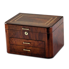 Luxury Giftware by Jere High Gloss Elm Burl Veneer with Double Braided Accents 2-drawer Locking Wooden Jewelry Box