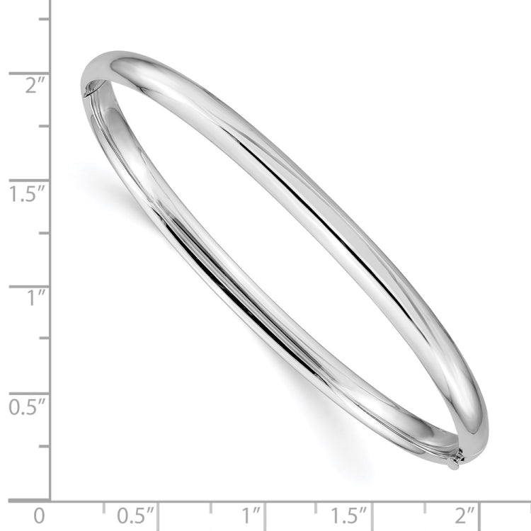 14k White Gold High Polished 5.00mm Hinged Oval Bangle Bracelet