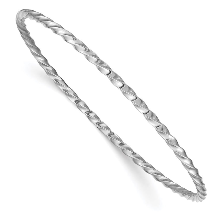 14k White Gold Polished Twisted 2.50mm Slip-on Round Bangle Bracelet