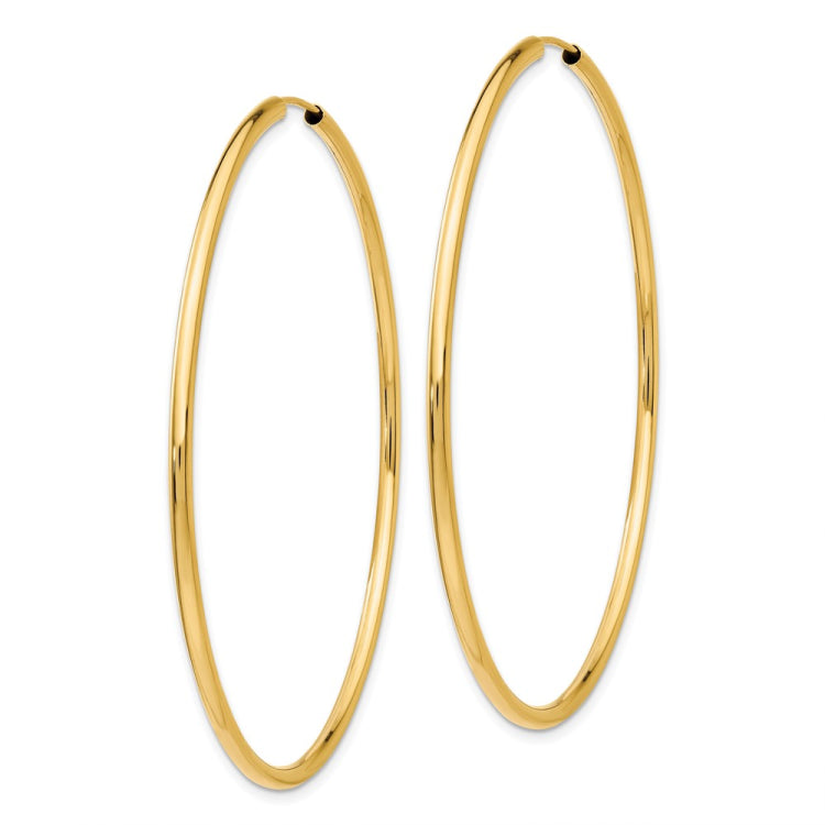 14k 2x60mm Polished Round Endless Tube Hoop Earrings