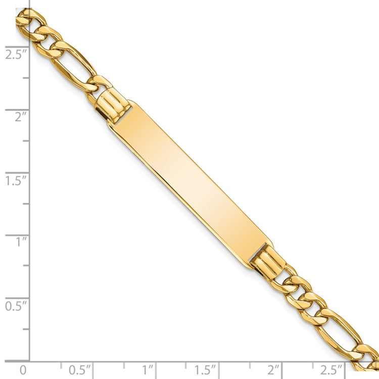 14k Polished Semi-Solid Chain/Solid Plate Figaro Link 39x8mm Plate 8 inch ID Bracelet