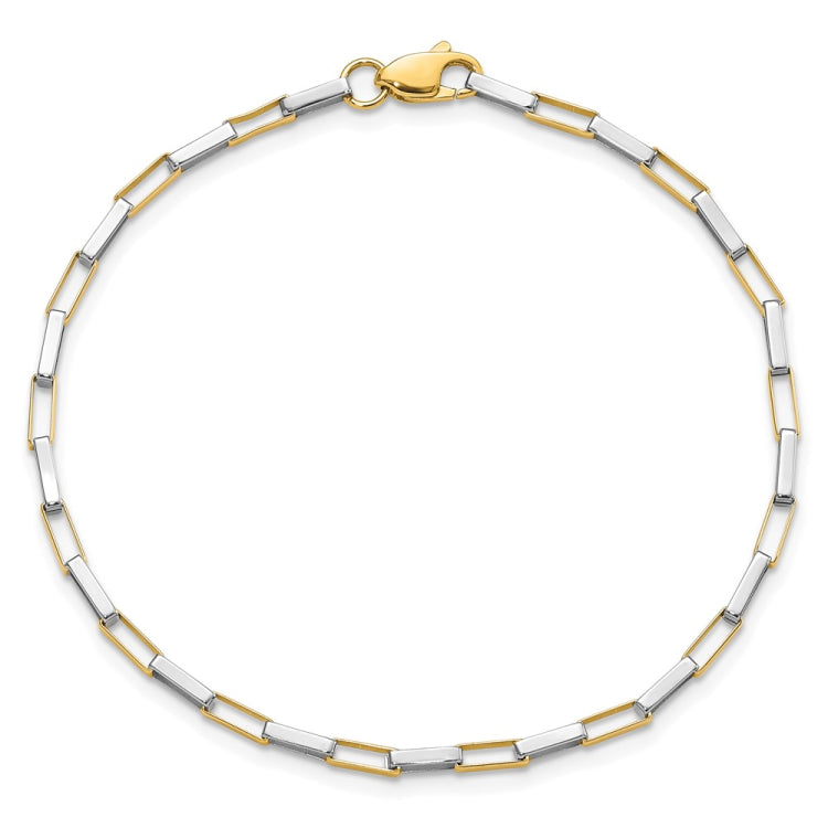 14k Two-tone Polished Fancy Box Links 7.5 inch Bracelet
