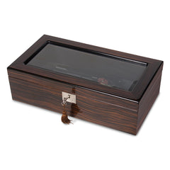 Luxury Giftware Ebony Wood Veneer High Gloss Finish Glass Window Multi Use Locking Collector Box