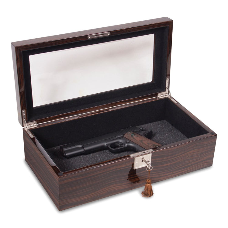 Luxury Giftware Ebony Wood Veneer High Gloss Finish Glass Window Multi Use Locking Collector Box
