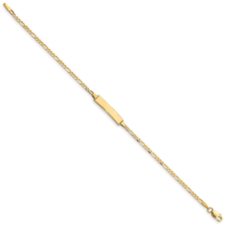 14k Polished Solid Chain/Solid Plate Figaro Link 19x4mm Plate 6 inch Baby/Child ID Bracelet