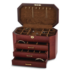 Luxury Giftware by Jere High Gloss Burlwood Veneer with Black Accents 3-drawer Locking Wooden Jewelry Box