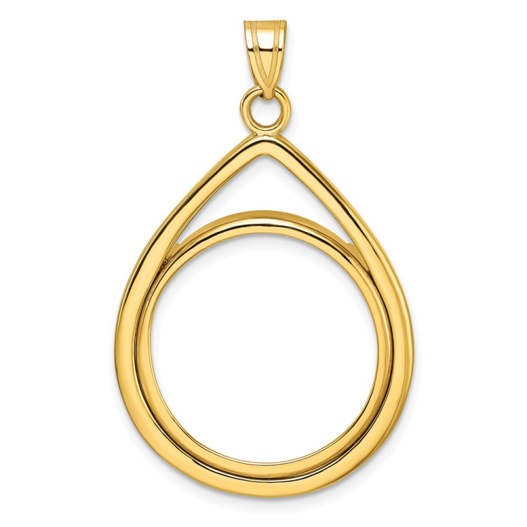 Wideband Distinguished Coin Jewelry 14k Polished Lightweight Teardrop 22.0mm Prong Coin Bezel Pendant