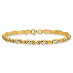 14k with White Rhodium Polished Diamond-cut X-and-Heart 7 inch Bracelet