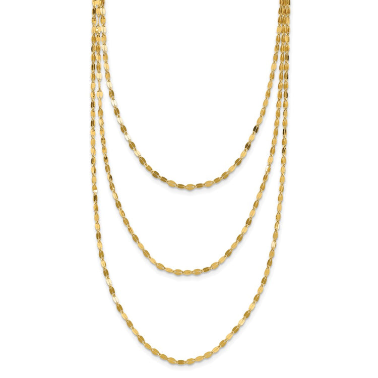 14k Polished Triple Strand Bib Fancy Chain 19.5 inch Necklace