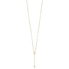 14k Polished Cross and Miraculous Medal with Diamond-cut Beads 17 inch Rosary Necklace Plus 3 inch Extender