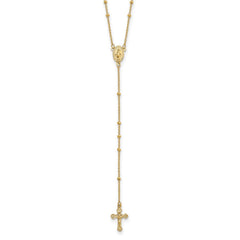 14k Polished Crucifix and Miraculous Medal 2mm Beaded 19.5 inch Rosary Necklace