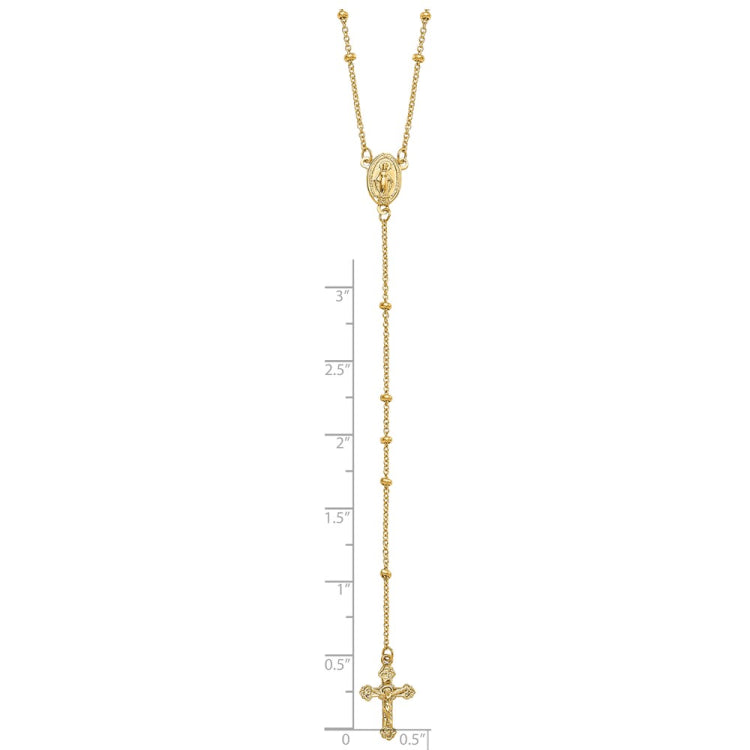 14k Polished Crucifix and Miraculous Medal 2mm Beaded 19.5 inch Rosary Necklace