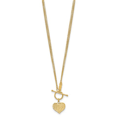 14k Polished Diamond-cut Heart with 3-Strand Chain 18 inch Toggle Necklace