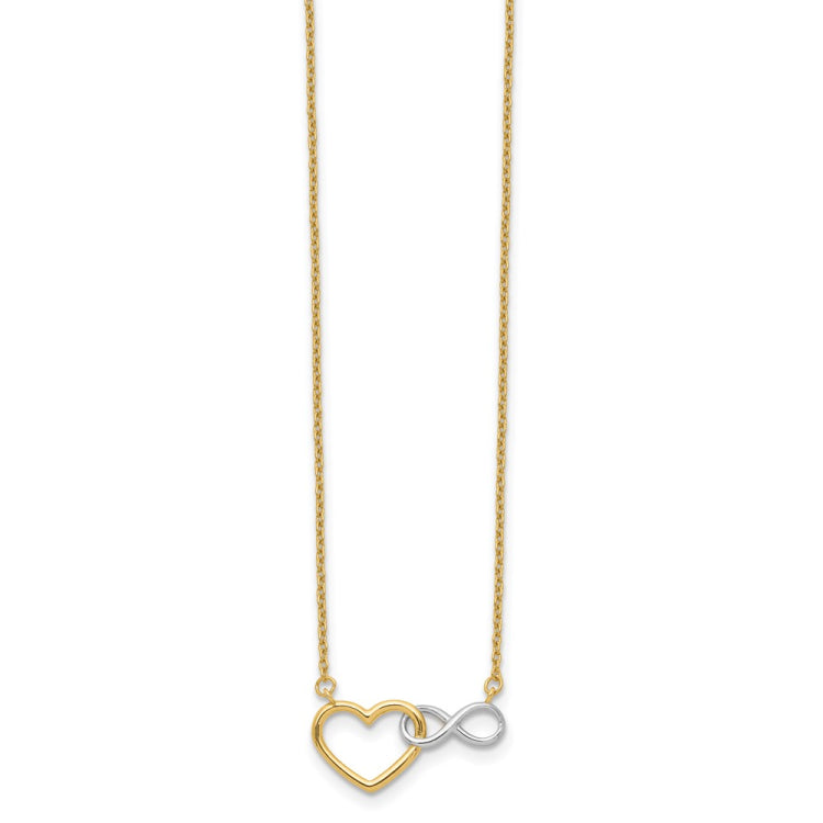 14K with White Rhodium Interlocked Heart with Infinity Symbol 17 inch Necklace