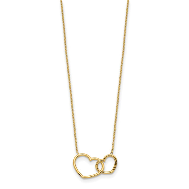 14K Polished Two Interlocked Hearts 17 inch Necklace