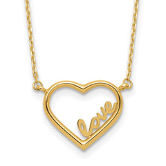 14K Polished Open Heart with LOVE Inside 17 inch Necklace Plus 0.5 inch Extender