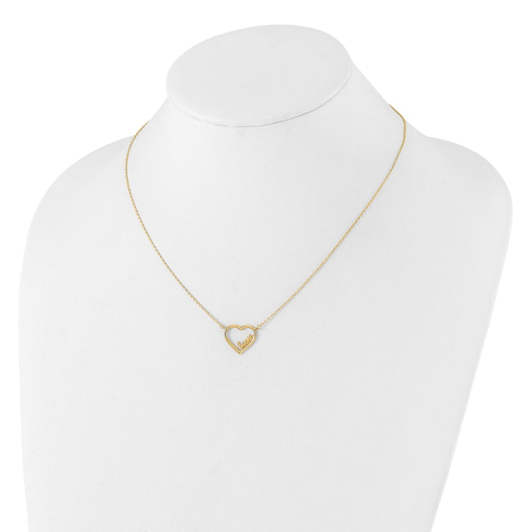 14K Polished Open Heart with LOVE Inside 17 inch Necklace Plus 0.5 inch Extender