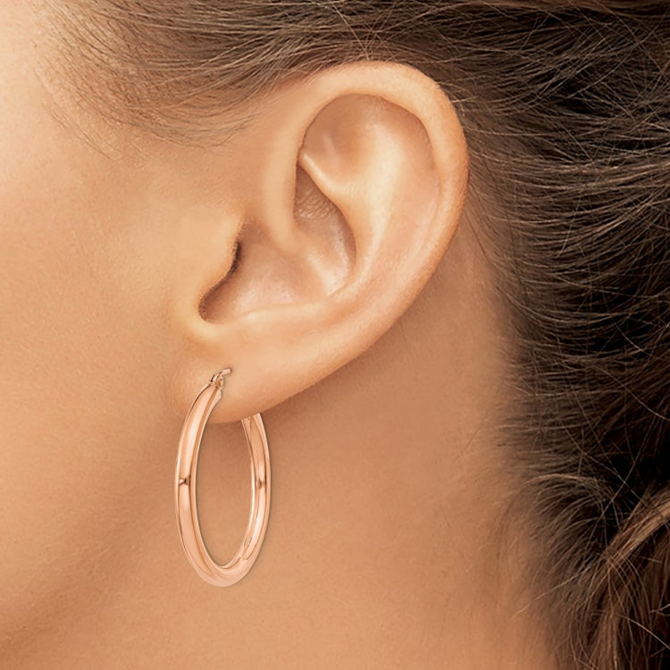 14k Rose Gold 3x30mm Polished Lightweight Tube Hoop Earrings