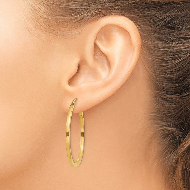 14k 2x35mm Square Tube Hoop Earrings
