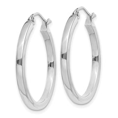 14k White Gold 2x25mm Square Tube Hoop Earrings
