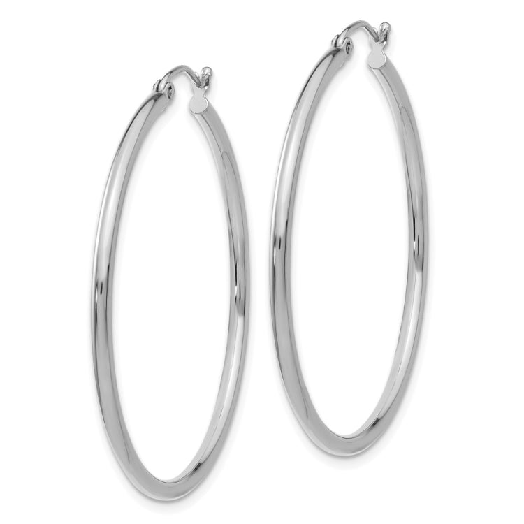 14k White Gold 2x40mm Polished Lightweight Tube Hoop Earrings