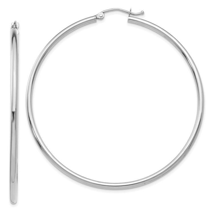 14k White Gold 2x55mm Polished Lightweight Tube Hoop Earrings
