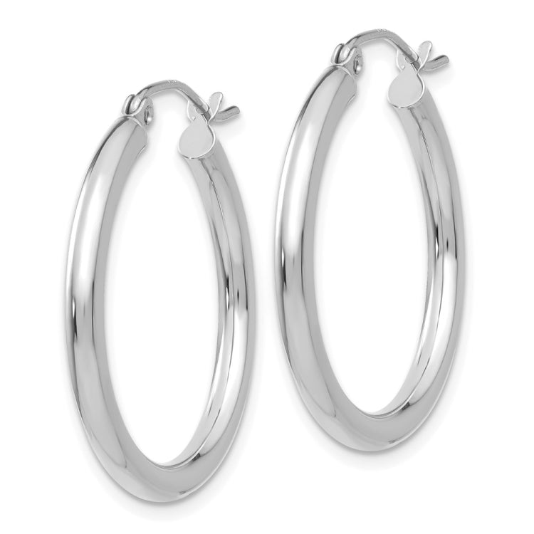 14K White Gold 2.5x25mm Polished Lightweight Tube Hoop Earrings