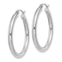 14K White Gold 3x30mm Polished Tube Hoop Earrings