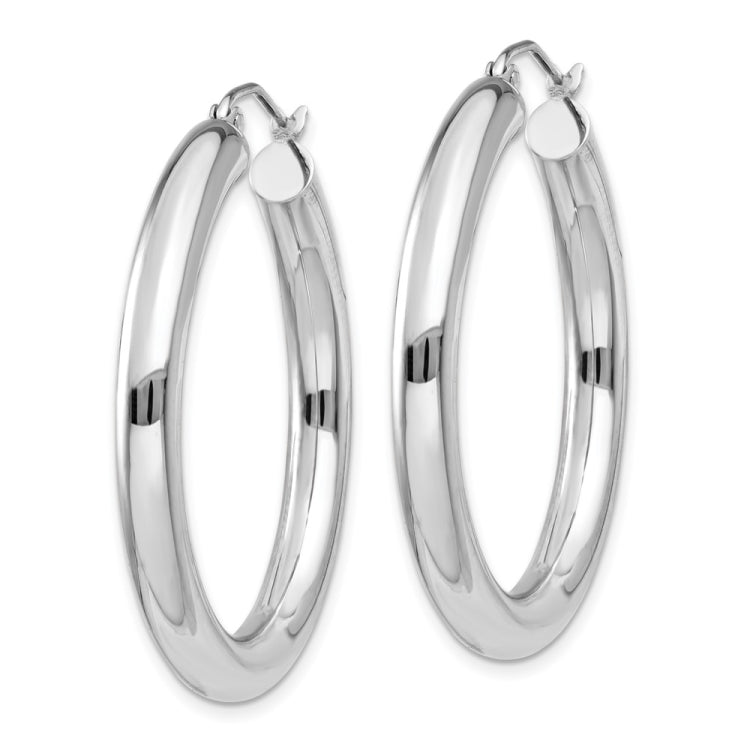 14K White Gold 4x35mm Polished Tube Hoop Earrings