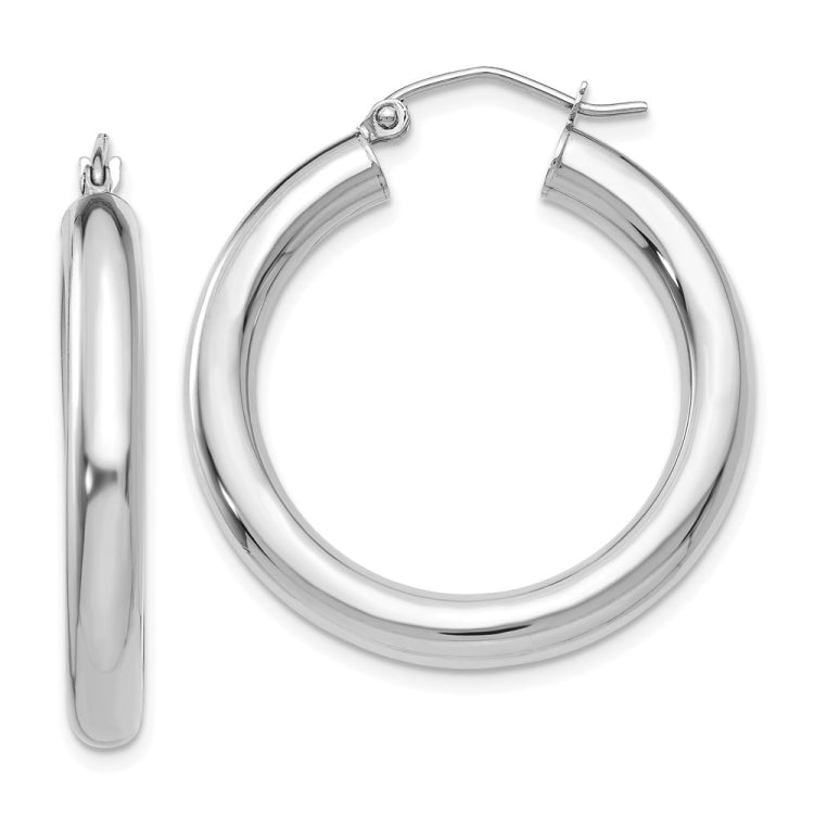 14K White Gold 4x30mm Polished Lightweight Tube Hoop Earrings