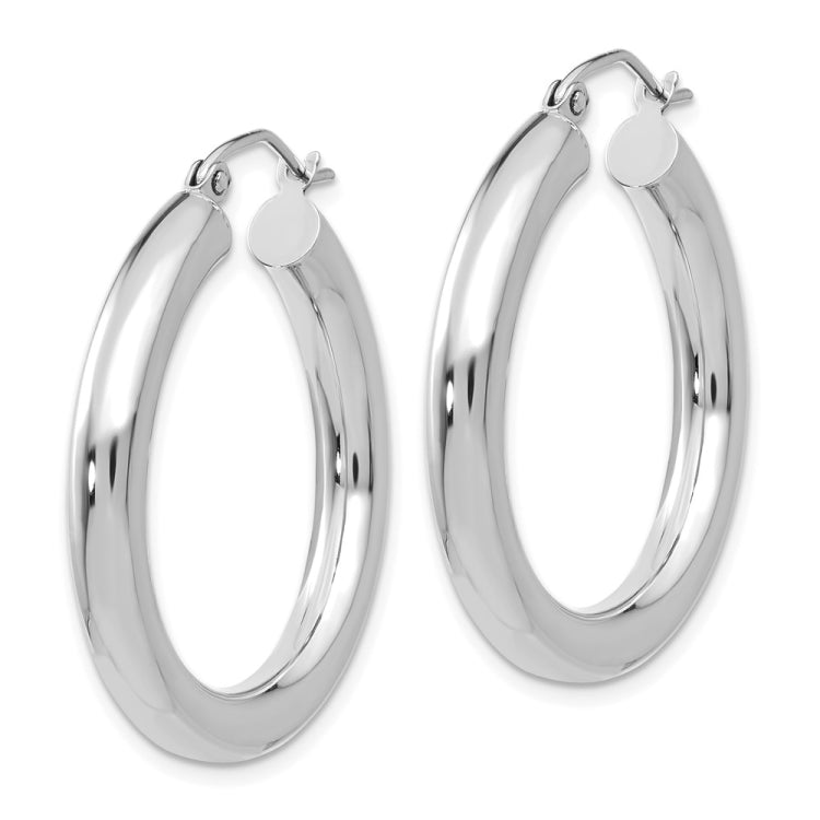 14K White Gold 4x30mm Polished Lightweight Tube Hoop Earrings
