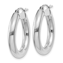 14K White Gold 4x25mm Polished Lightweight Tube Hoop Earrings