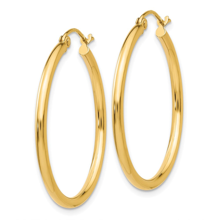 14k 2x30mm Polished Tube Hoop Earrings