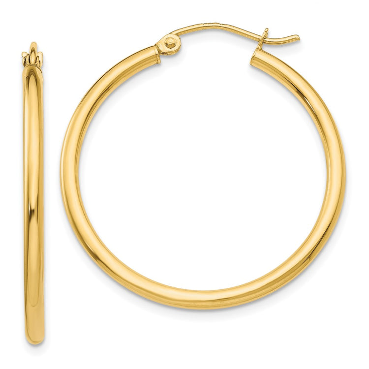 14k 2x30mm Polished Lightweight Tube Hoop Earrings