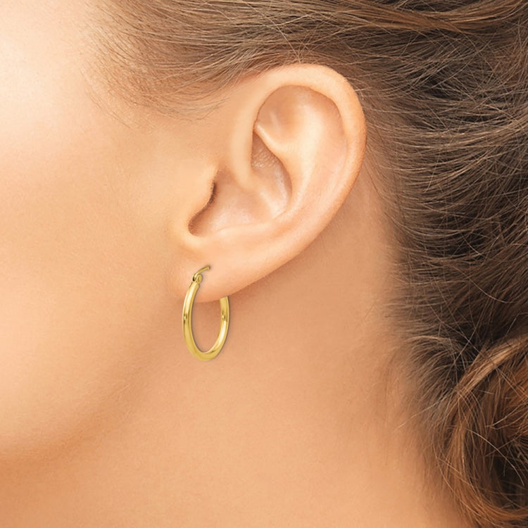 14k 2x20mm Polished Tube Hoop Earrings