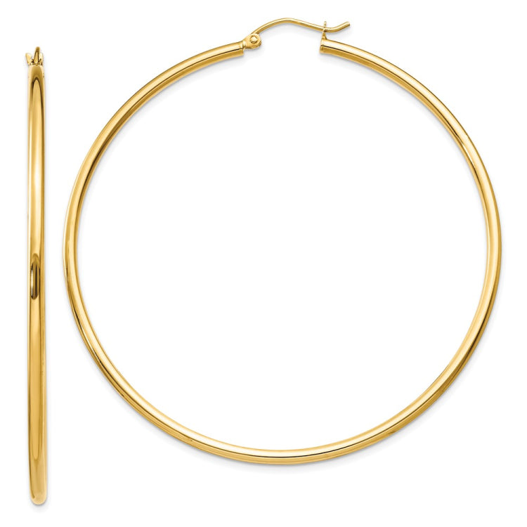 14k 2x60mm Polished Lightweight Tube Hoop Earrings