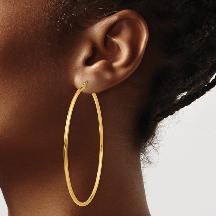 14k 2x65mm Polished Tube Hoop Earrings