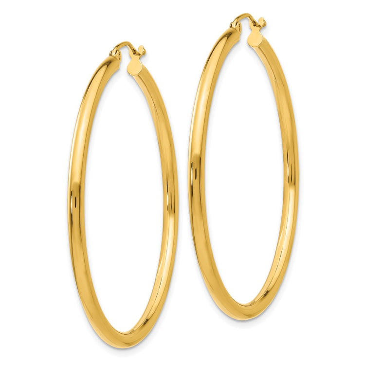 14K 2.5x45mm Polished Round Tube Hoop Earrings