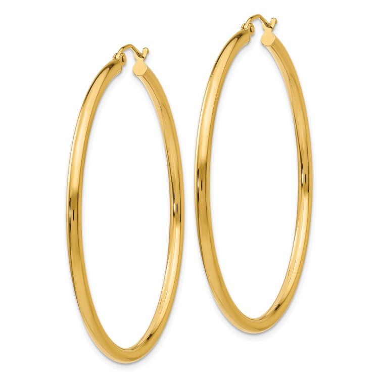 14K 2.5x50mm Polished Lightweight Tube Hoop Earrings