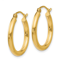 14K 2.5x20mm Polished Round Tube Hoop Earrings