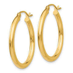 14k 2.5x25mm Polished Lightweight Tube Hoop Earrings