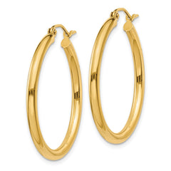 14K 2.5x30mm Polished Round Tube Hoop Earrings