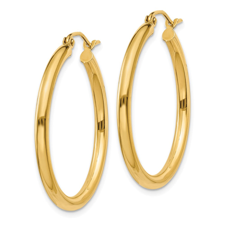 14k 2.5x30mm Polished Lightweight Tube Hoop Earrings
