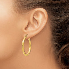 14K 3x35mm Polished Tube Hoop Earrings