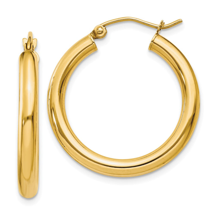 14k 3x25mm Polished Tube Hoop Earrings
