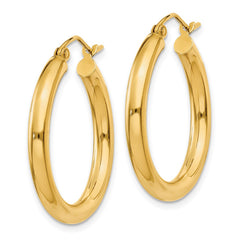 14k 3x25mm Polished Tube Hoop Earrings