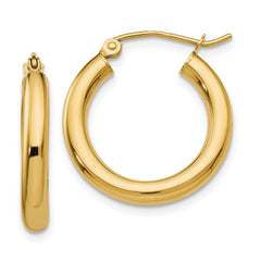 14k 3x20mm Polished Lightweight Tube Hoop Earrings